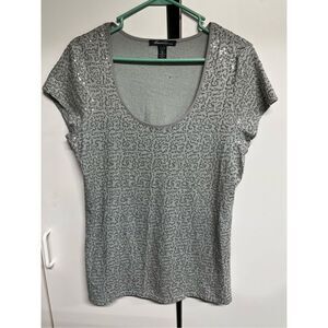 Kenneth Cole New York Sequin Scoop Neck Gray Green Sparkle Top Medium